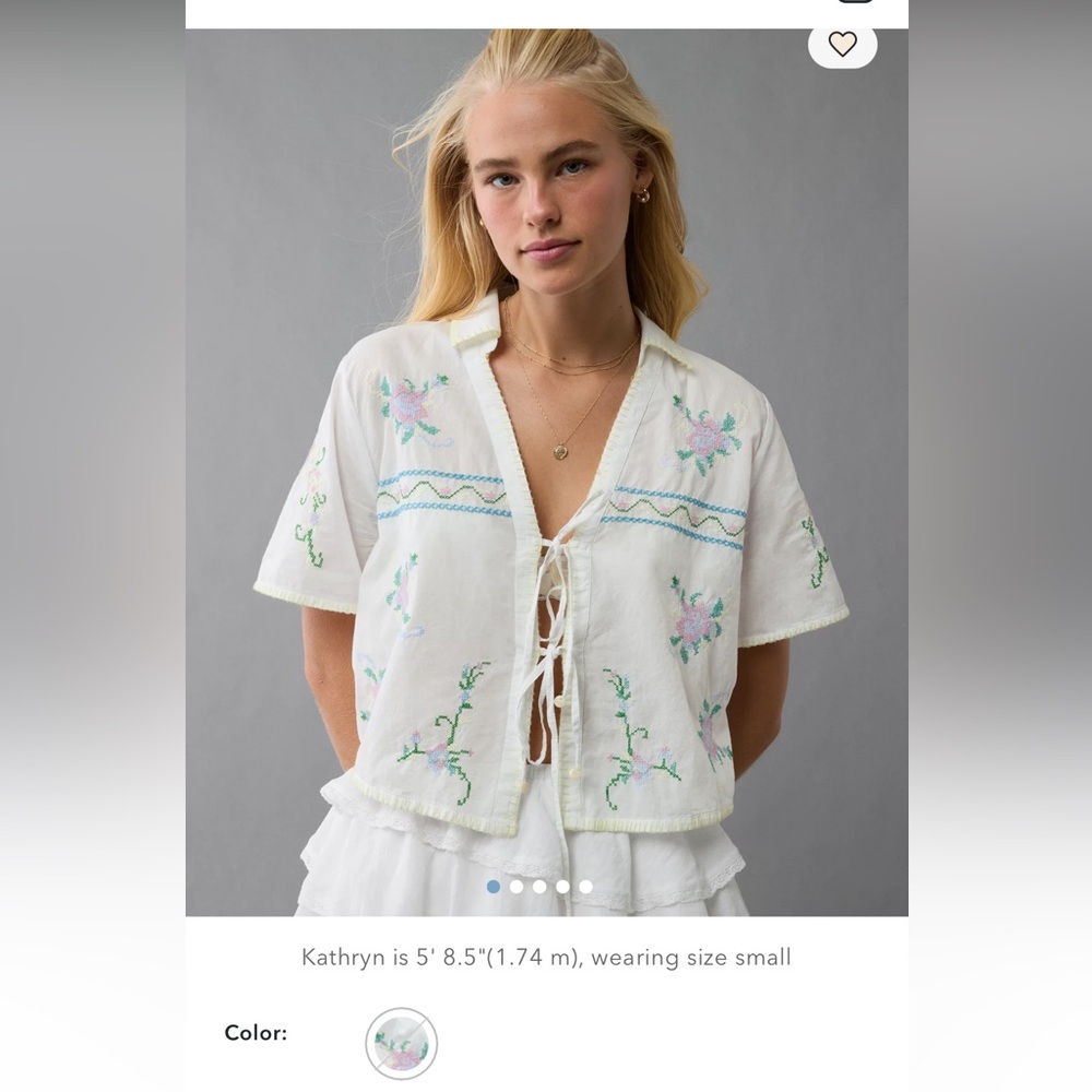 American Eagle embroidered tie front top